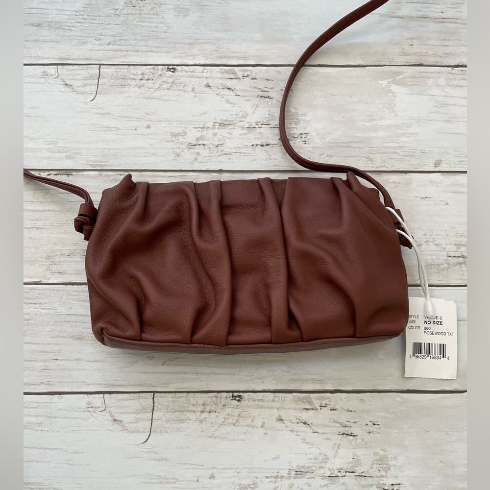 Elleme Vague Mini Ruche Leather Crossbody Bag Brown NWT Duster $ 389 clutch bag